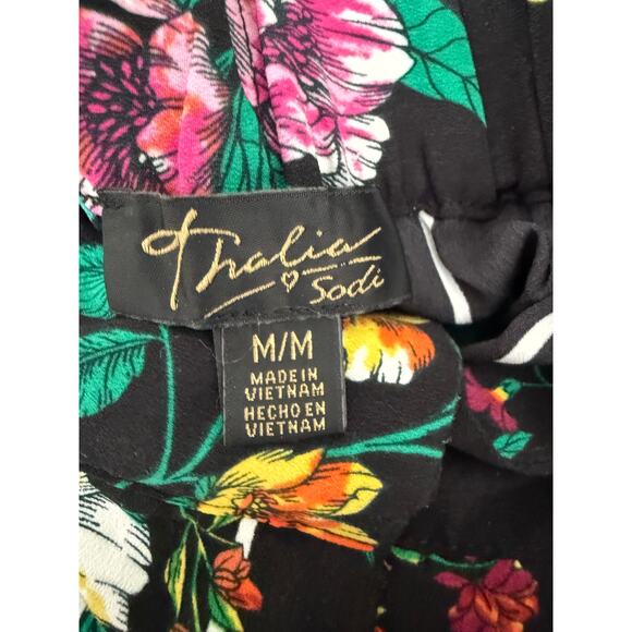 Thalia Sodi Black Floral Wide Leg Pants Medium Waist 32 Inseam 30 Boho Resort - Picture 3 of 4
